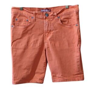 Neo Blue Orange Flat Front Mid-Length Shorts Men's 32 USA Made Stretch Cotton